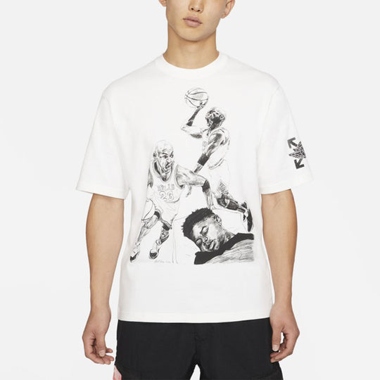 Air Jordan Brand x OFF-WHITE Crossover Printing Casual Round Neck Short  Sleeve White DB4301-100