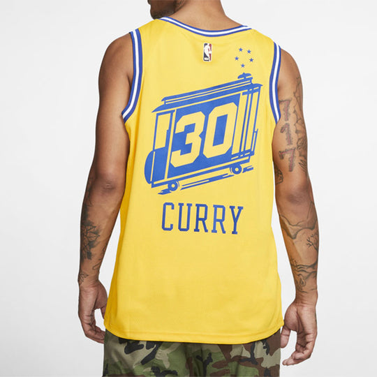 Nike NBA Golden State Warriors Nike Hardwood Classics Curry Swingman Home Jersey Yellow BQ8109-729