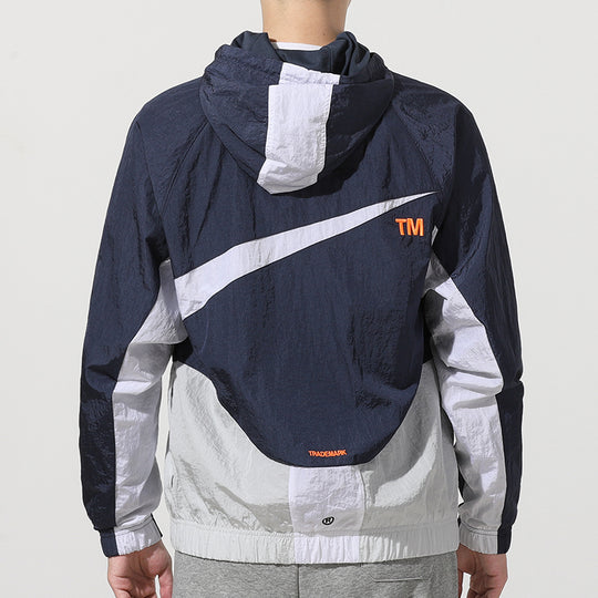 Men's Nike Sportswear Swoosh Contrasting Colors Large Logo Hooded Woven Jacket Autumn Navy Blue DD5968-437