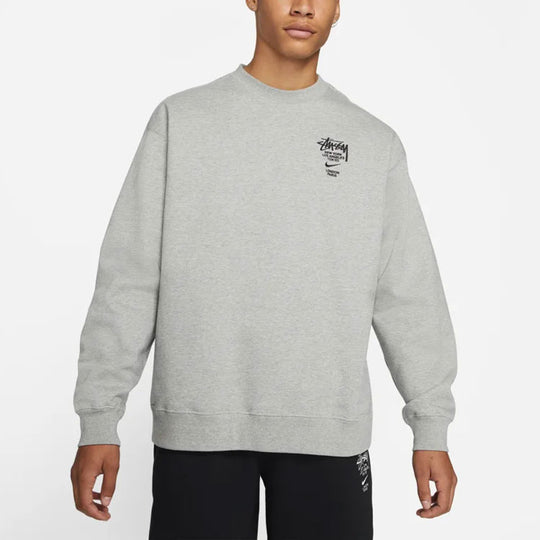 Stussy x Nike Crossover Embroidered Alphabet Logo Loose Pullover Round Neck Fleece Lined Unisex Asia Edition Gray DC4199-050