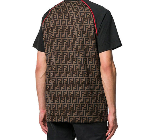 Men's FENDI Roma FF Logo Red Printing Short Sleeve T-shirt Brown FY0980-A87D-F0BVE T-shirts  -  KICKSCREW