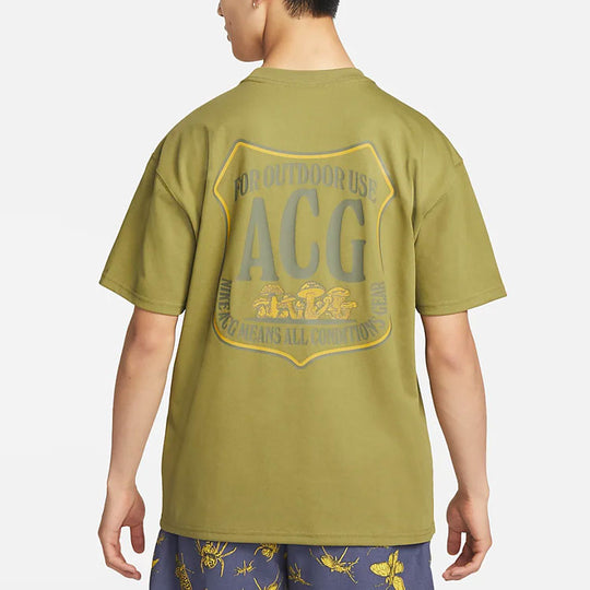 Men's Nike ACG Solid Color Alphabet Logo Printing Casual Round Neck Short Sleeve Green T-Shirt DR7758-378