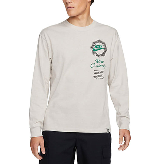 Men's Nike Sportswear Alphabet Printing Long Sleeves Autumn Light Bone T-Shirt DN5141-072