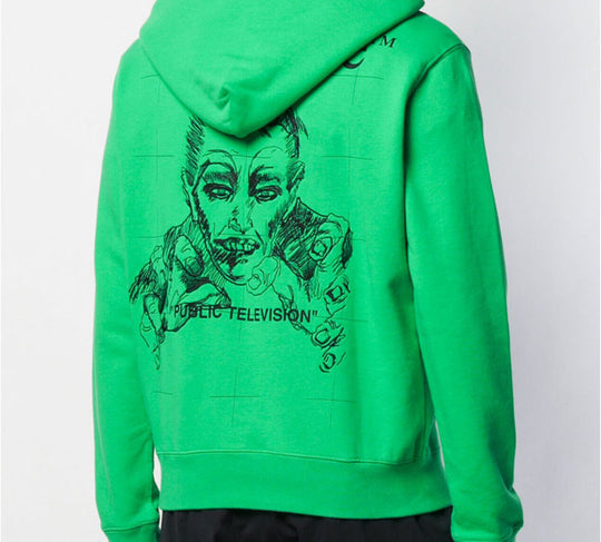 Off-White Public Television Printing Hooded Pullover Men Green OMBB034F19E300184010