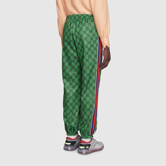 Men's Gucci FW21 Webbing Logo Full Print Plain Weave Knit Jogging Sports Pants/Trousers/Joggers Green 655146-XJDF0-3305