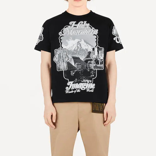 Louis Vuitton Men's Black Cotton Holy Mountain Printed T-Shirt
