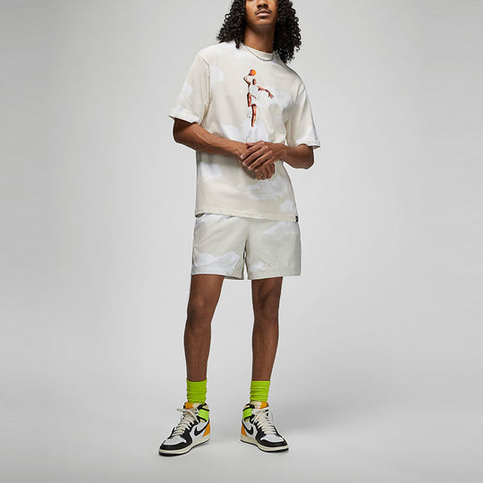 Men's Air Jordan Casual Printing Round Neck Pullover Short Sleeve Sail White T-Shirt DM1437-133