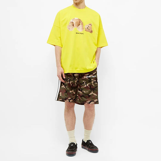 Men's PALM ANGELS Printing Large Loose Version Short Sleeve Yellow PMAA041R204130326088