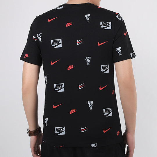 Nike Full Print Logo Athleisure Casual Sports Short Sleeve Black CV8963-010