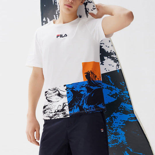 FILA Full Print Contrasting Colors Athleisure Casual Sports Short Sleeve White F11M128110F-WT