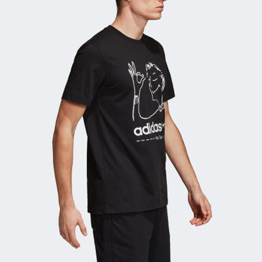 Men's adidas originals Hand Painted Character Logo Round Neck Cartoon Short Sleeve Black T-Shirt CZ1764