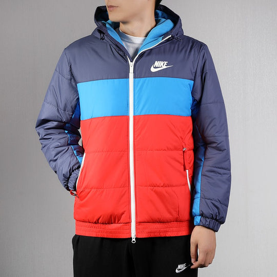 Nike Colorblock Casual Sports Stay Warm Windproof fleece inner lining hooded Blue BV4684-557