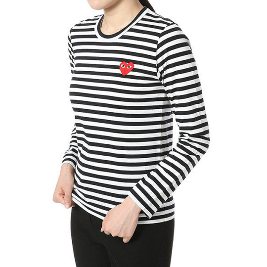(WMNS) COMME des GARCONS PLAY Striped Long Sleeves Tee 'White Black' AZ-T163-051-1