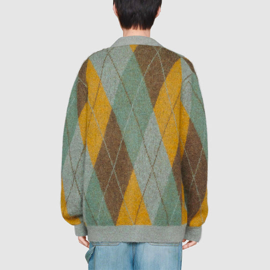 Men's Gucci SS21 Pattern Wool Cardigan Gray Green 633827-XKBI0-3227