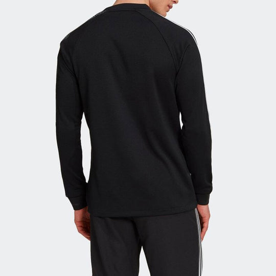 Men's adidas Stripe Round Neck Long Sleeves Black T-Shirt HG7747 ...