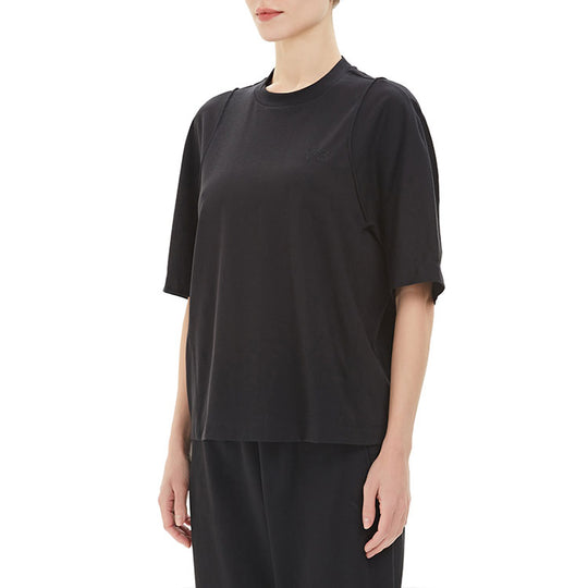 (WMNS) Y-3 SS21 Solid Color Embroidered Logo Round Neck Casual Short Sleeve Black T-Shirt GK4468