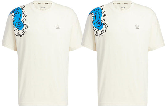 adidas x Keith Haring Crossover SS22 Cartoon Pattern Printing Round Neck Short Sleeve White HD7264