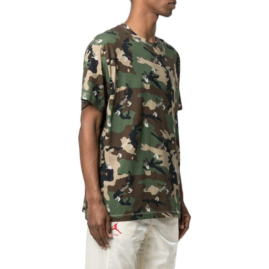 Men's Off-White SS22 Camouflage Pattern Round Neck Short Sleeve Version Green T-Shirt OMAA038S21JER01656005600