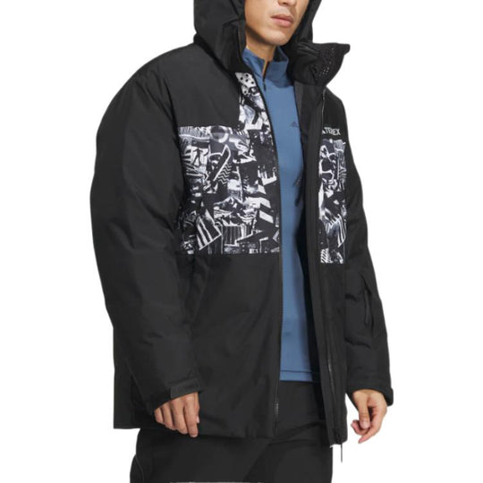 adidas Pattern Printing Hooded Down Jacket Men's Black IJ5970