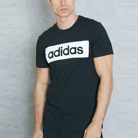 Men's adidas Logo Printing Round Neck Pullover Casual Short Sleeve Black T-Shirt AJ6077
