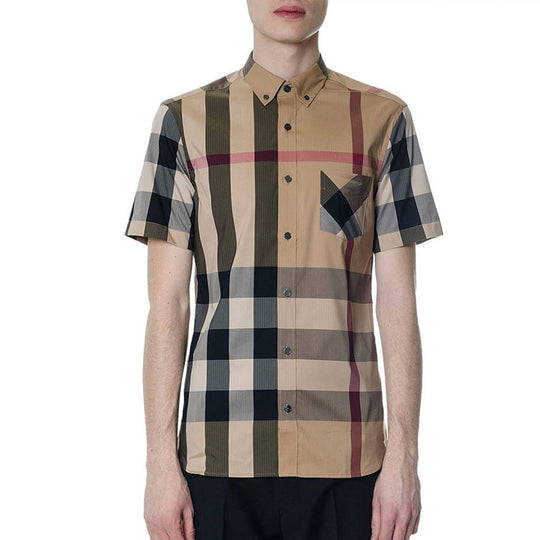 Men's Burberry Short Sleeve Casual Plaid Shirt 40458371 - KICKS CREW