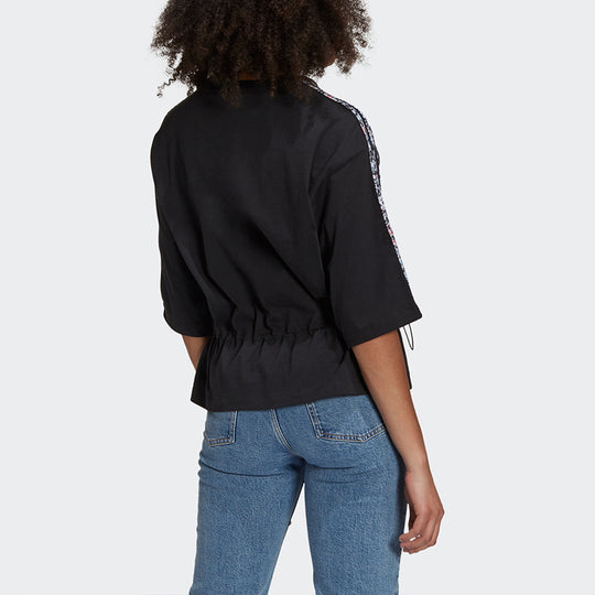 (WMNS) adidas originals Boxy T-shirt Flowers Printing Sports Short Sleeve Black T-Shirt GN3118