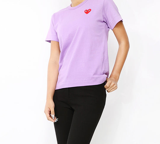 Women's CDG Play Multi-Color Series Red Embroidered Short Sleeve T-shirt Purple AZ-T211-051-4 T-shirts  -  KICKSCREW