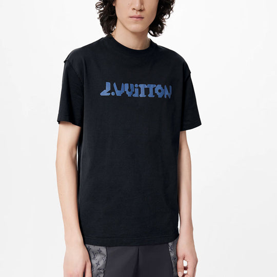 Men's Louis Vuitton FW21 Logo Printing Short Sleeve Black 1A9GPA US M