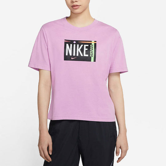 (WMNS) Nike Sportswear Logo Printing Loose Retro Knit Short Sleeve Purple DD1234-597