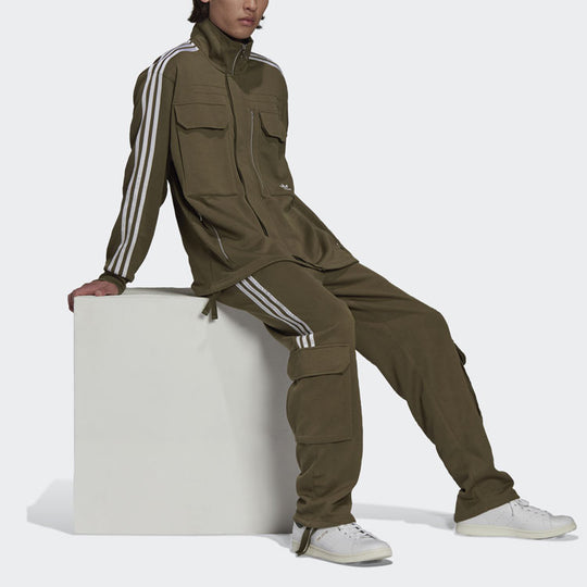 Men's adidas originals x Work Parley Crossover Casual Breathable Stripe Long Sleeves Olive Shirt HD2515