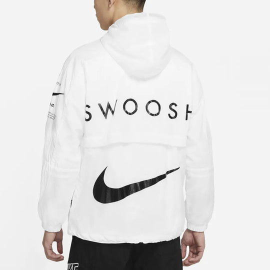 Nike Men's Swoosh Logo Printed Wind Proof Jacket White DJ8038-100