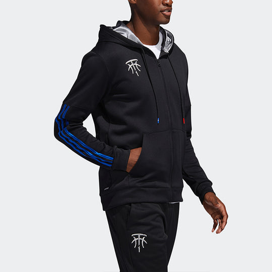 adidas Zipper Basketball Sports Hooded Jacket Black FH7733
