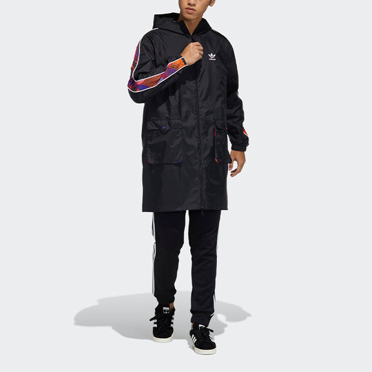 adidas originals Cny Parka Casual hooded Sports reversible mid-length trench coat Jacket Black GN5451