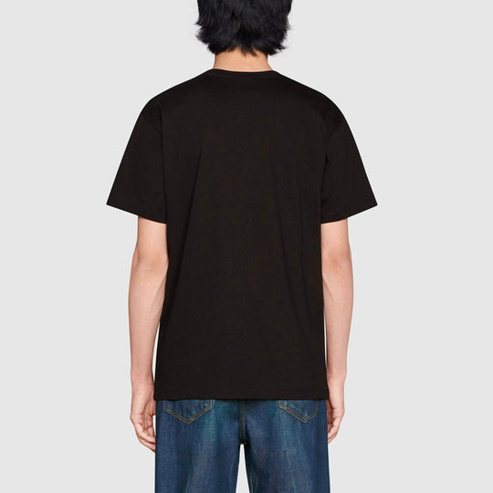 Men's Gucci FW21 Interlock Double G Printing Cotton Short Sleeve Black T-Shirt 548334-XJDNH-1082