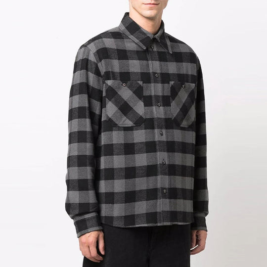 Off-White Arrow flannel Plaid Long Sleeves Shirt Version Black OMGA133F21FAB0010501