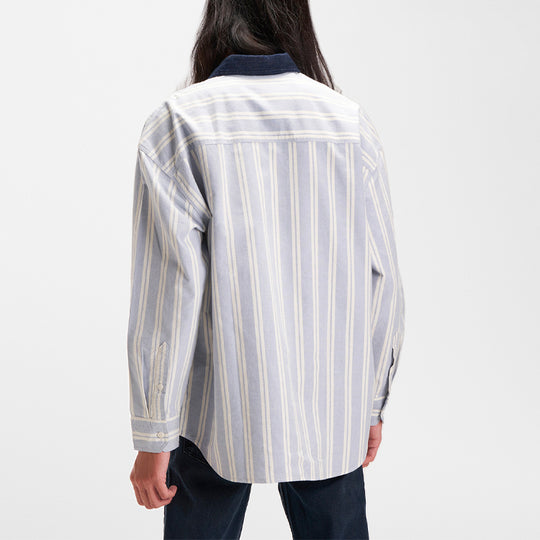 Men's Levis Series Lapel Pure Cotton Stripe Long Sleeves Blue Shirt 52 ...