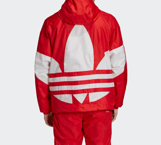 adidas originals Big trefoil Stripe Large Logo hooded Casual Jacket Red FM7076