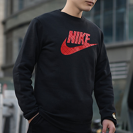 Men's Nike Large Logo Printing Round Neck Long Sleeves Black DH1390-010