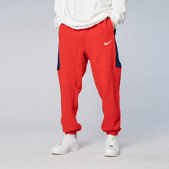 Men's Nike NBA Brooklyn Nets Contrasting Colors Logo Fleece Lacing Sports Pants/Trousers/Joggers Red DC0897-657
