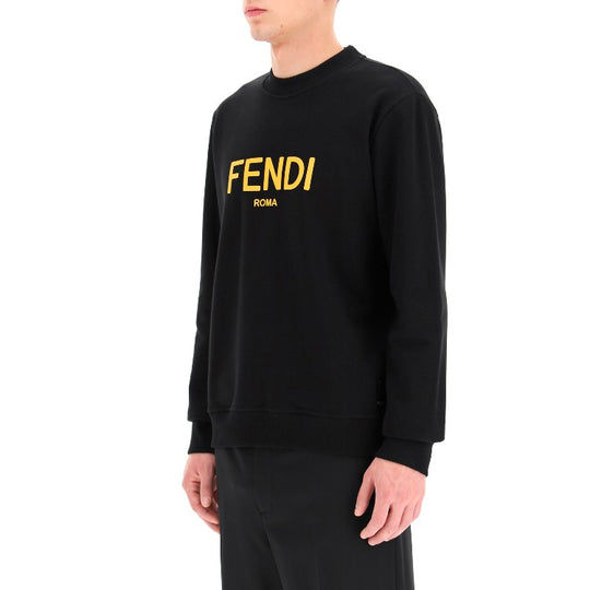 Men's FENDI Logo Printing Round Neck Pullover Long Sleeves Sports Black FY0178AE05F0QA1