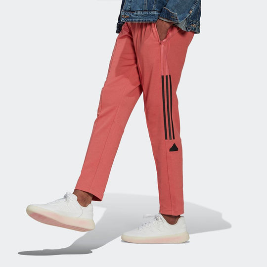 Men's adidas Solid Color Stripe Logo Straight Casual Sports Pants/Trousers/Joggers Red HN1936