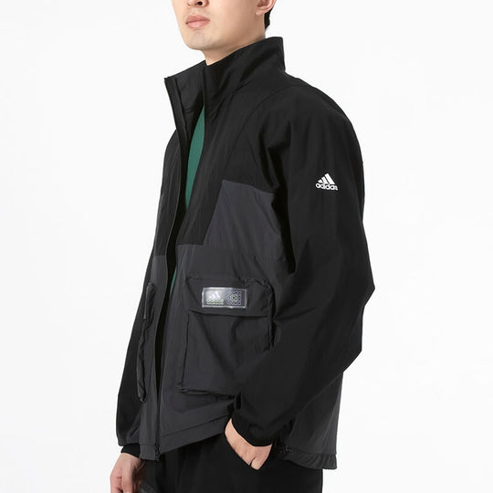 Men's adidas Colorblock Logo Big Pocket Jacket Autumn Black HE9929