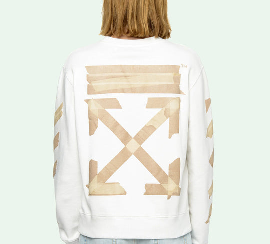 OFF-WHITE Tap Arrows Mens Logo Long Sleeve Round Neck Sweater Tape OMB -  KICKS CREW