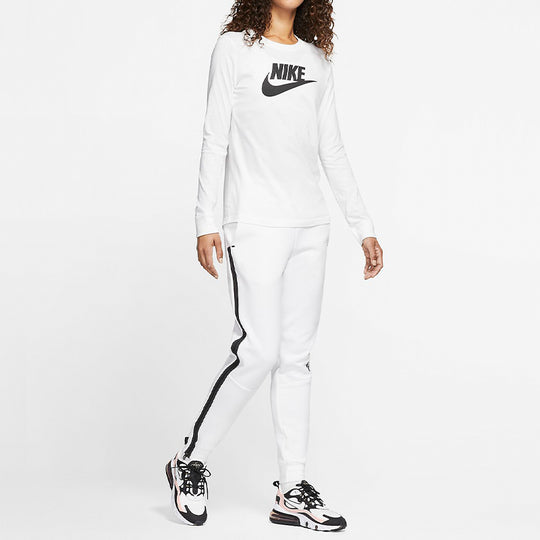 (WMNS) Nike Classic Logo Printed Long-Sleeved Tee 'White' BV6172-100