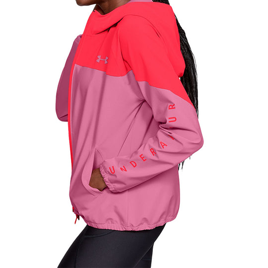 (WMNS) Under Armour Woven Zipper hooded Jacket Pink Red 1351794-691