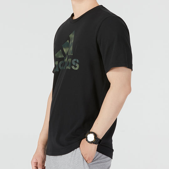 Men's adidas Camo T Athleisure Casual Sports Logo Round Neck Short Sleeve Black T-Shirt HL6934
