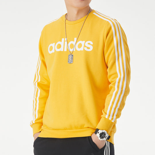 adidas E 3s Crew Fl logo Printing Fleece Stay Warm Casual Sports Pullover Round Neck Yellow GD5387