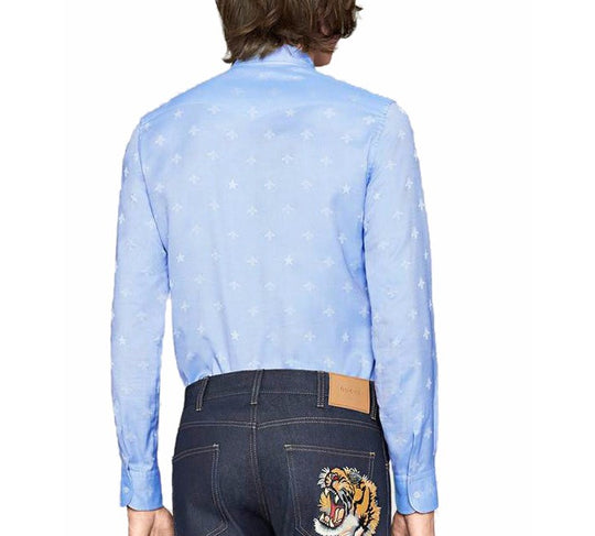 GUCCI Bee Star Print Long Sleeve Shirt For Men Blue 452041-Z327C-4910 Shirt - KICKSCREW