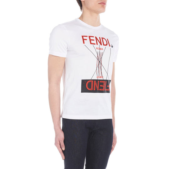 Men's FENDI Logo Printing Short Sleeve Creamy White FY0894A6ZLF068N