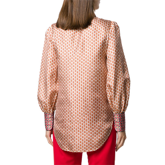 Gucci Long Sleeve Shirt With Spliced Contrast Detail Cuffs For Women Orange 602041-ZADF5-9098 Shirt - KICKSCREW